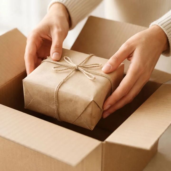 Colis discret soigneusement emballé et prêt à être expédié